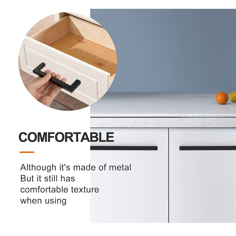 10pcs Matte Black Stainless Steel Cabinet Handles - Modern Square Drawer Pulls for Kitchen, Bathroom & Bar, Bar Cabinet, Hardware