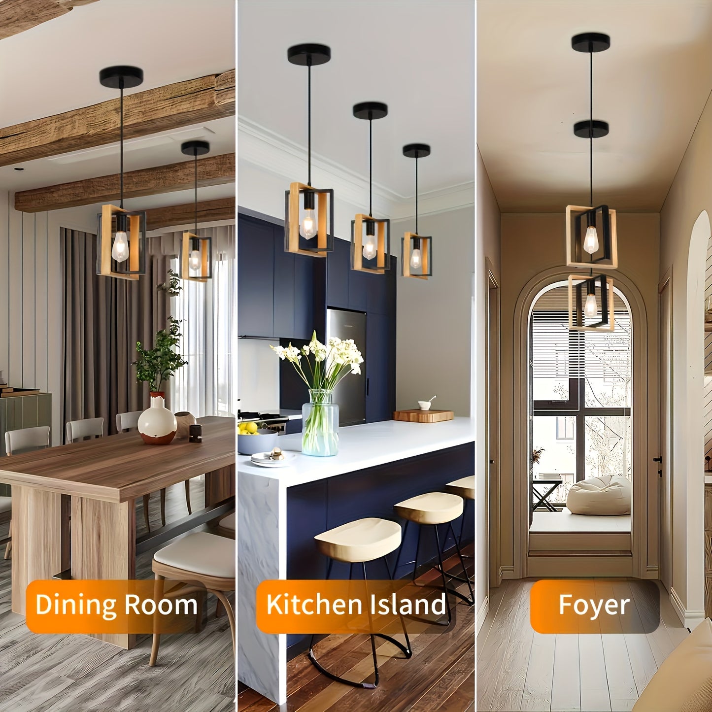 1pc Modern Industrial Pendant Light Fixture - Rotating Iron Frame, Semi-Flush Mount Ceiling Light for Kitchen Island, Entryway, Dining Room - E26/E27 Bulb Base (Bulb Not Included), Hard-Wired, Polished Metal Finish, Compatibl