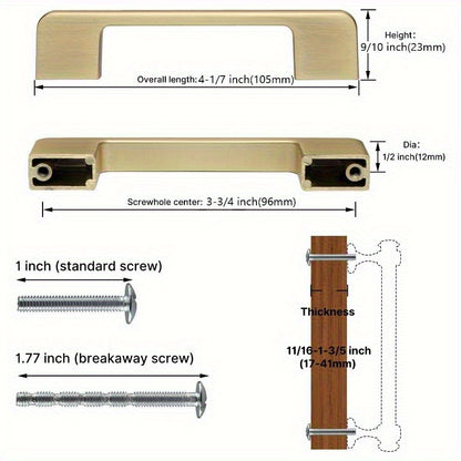 8 Pack Golden Brushed Cabinet Handles - Heavy Duty Zinc Alloy & Brass Hardware, Brushed Golden Finish Modern Rectangular Bar Design, 3.75" Hole Center & 4.2" Length, Easy Installation with Screws Included for Kitchen Cabinets