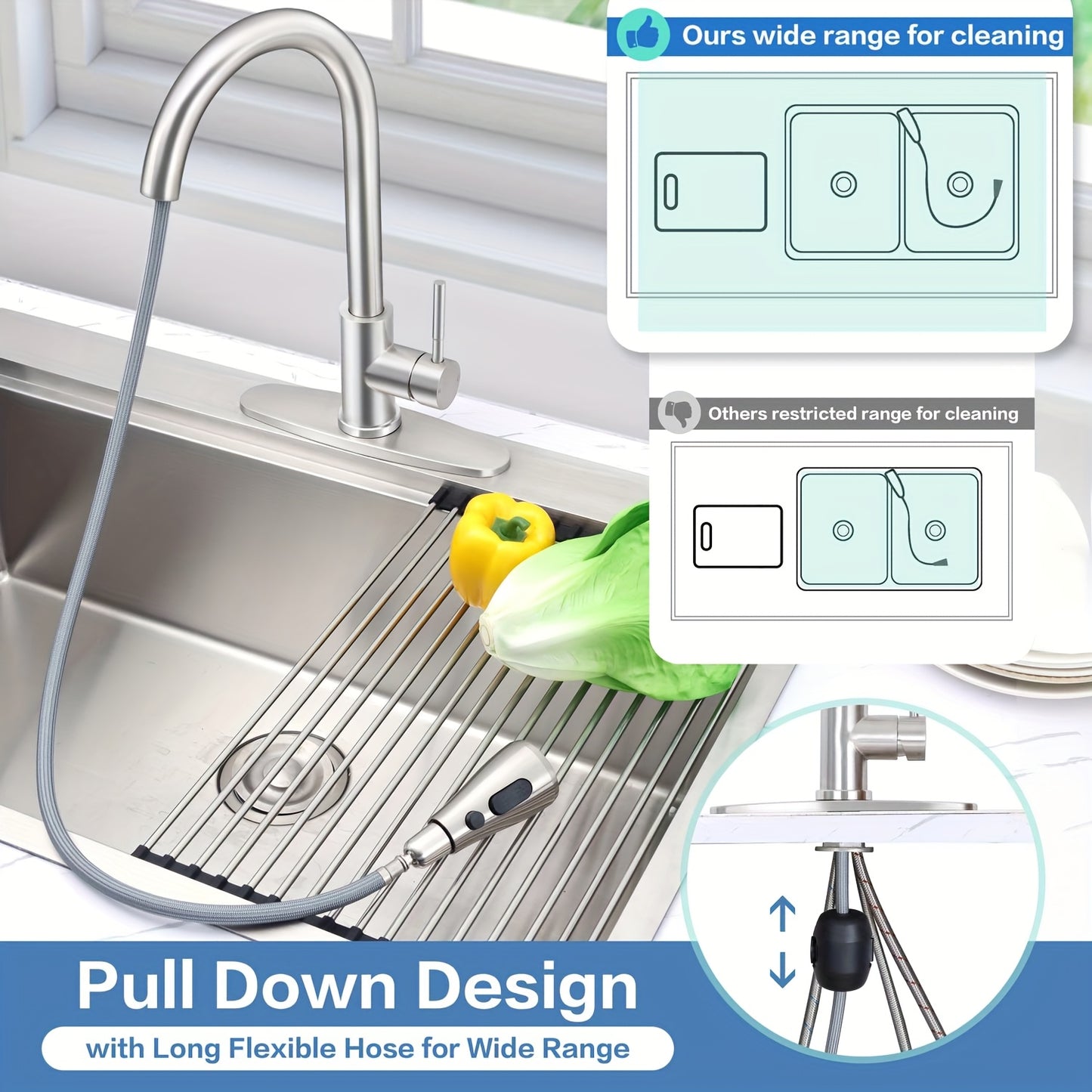 1pc Kitchen Faucet with Pull-Down Spray(Non-Potable Water Use) Single Handle High Stainless Steel Brushed Nickel Kitchen Sink Faucet with Deck Suitable for Bar Laundry RV Farmhouse (Matte Black Brushed Nickel)