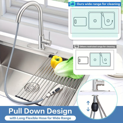 1pc Kitchen Faucet with Pull-Down Spray(Non-Potable Water Use) Single Handle High Stainless Steel Brushed Nickel Kitchen Sink Faucet with Deck Suitable for Bar Laundry RV Farmhouse (Matte Black Brushed Nickel)