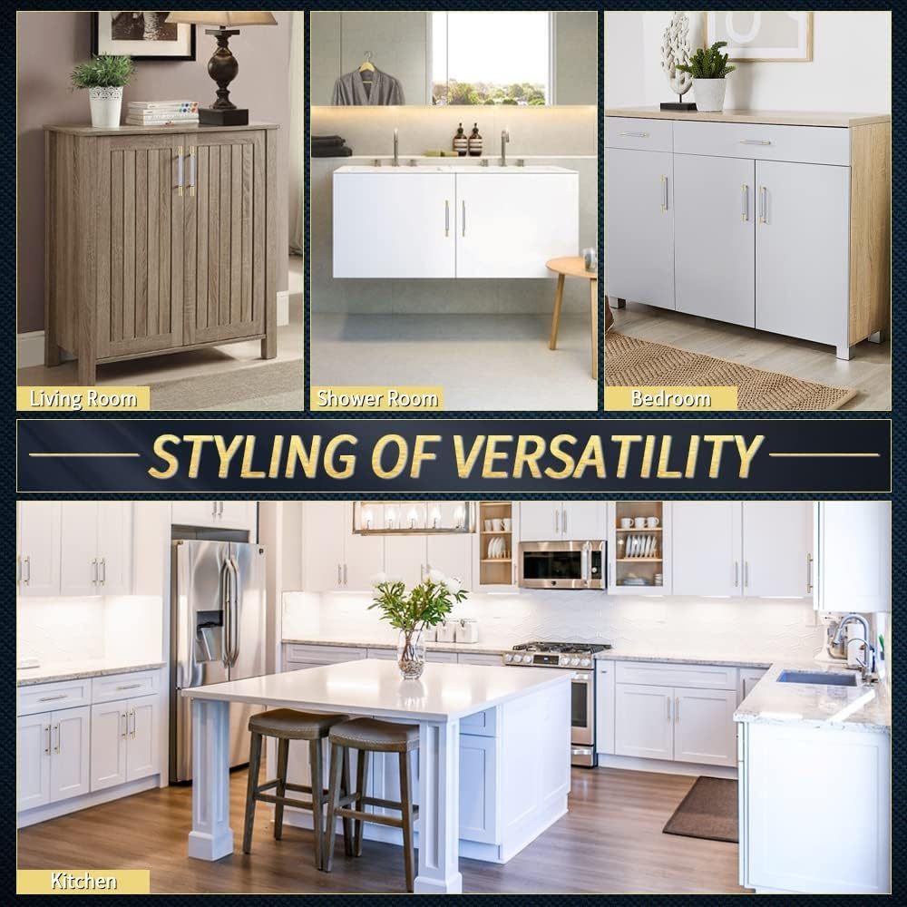 4 Pack Brushed Nickel Cabinet Pulls 5 Inch (128mm) Heavy Duty Knurled Handles - Modern Luxury Kitchen Cabinet Hardware with Corrosion- Aluminum Alloy, Golden & Nickel Finish, Easy Installation with Screws Included for Cabinet