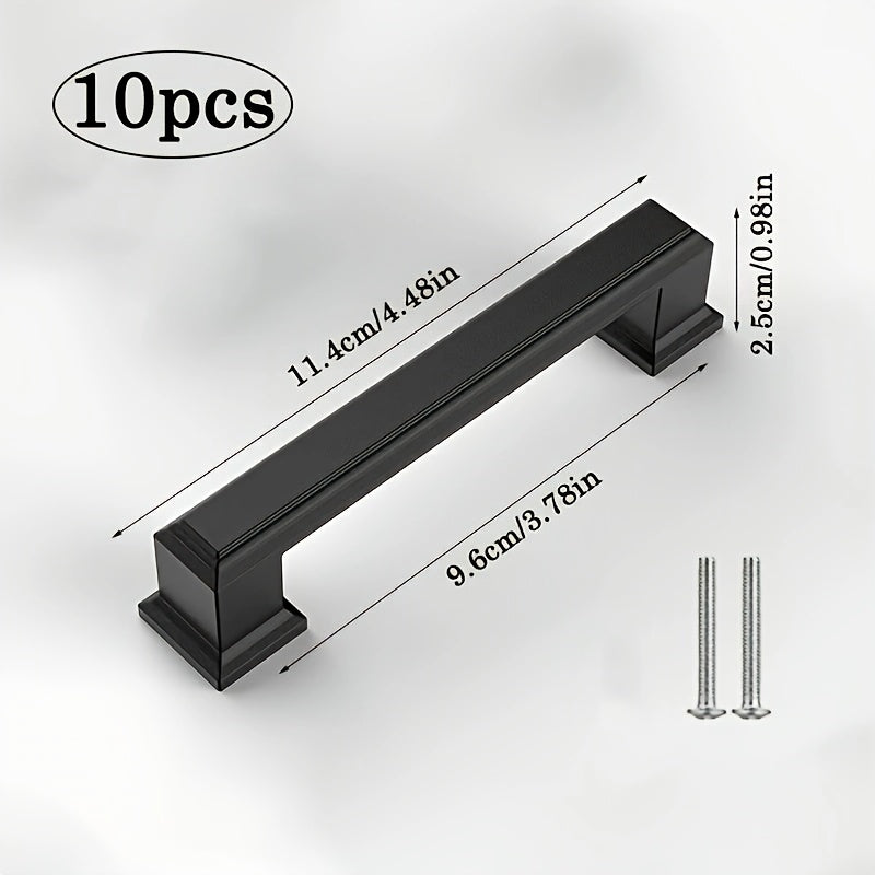 10pcs Black Aluminum Cabinet Handles - American Solid Thickened Drawer Pulls, Polished Finish, 3 Sizes, Includes Two Sizes of Mounting Screws, Furniture Hardware for Cabinets & Drawers, Handles for cabinets, American Style Ha