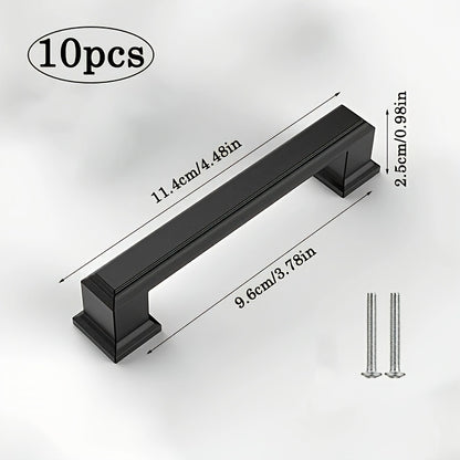 10pcs Black Aluminum Cabinet Handles - American Solid Thickened Drawer Pulls, Polished Finish, 3 Sizes, Includes Two Sizes of Mounting Screws, Furniture Hardware for Cabinets & Drawers, Handles for cabinets, American Style Ha