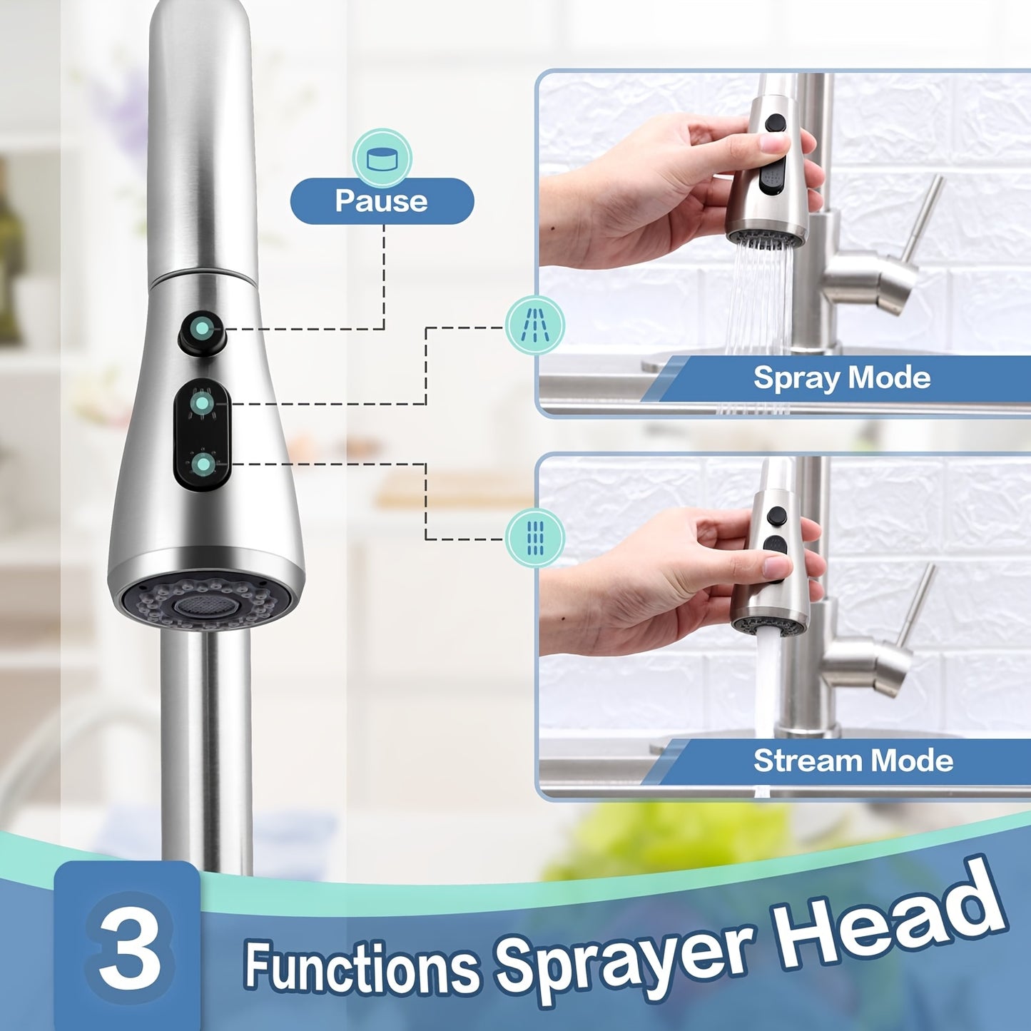 1pc Kitchen Faucet with Pull-Down Spray(Non-Potable Water Use) Single Handle High Stainless Steel Brushed Nickel Kitchen Sink Faucet with Deck Suitable for Bar Laundry RV Farmhouse (Matte Black Brushed Nickel)