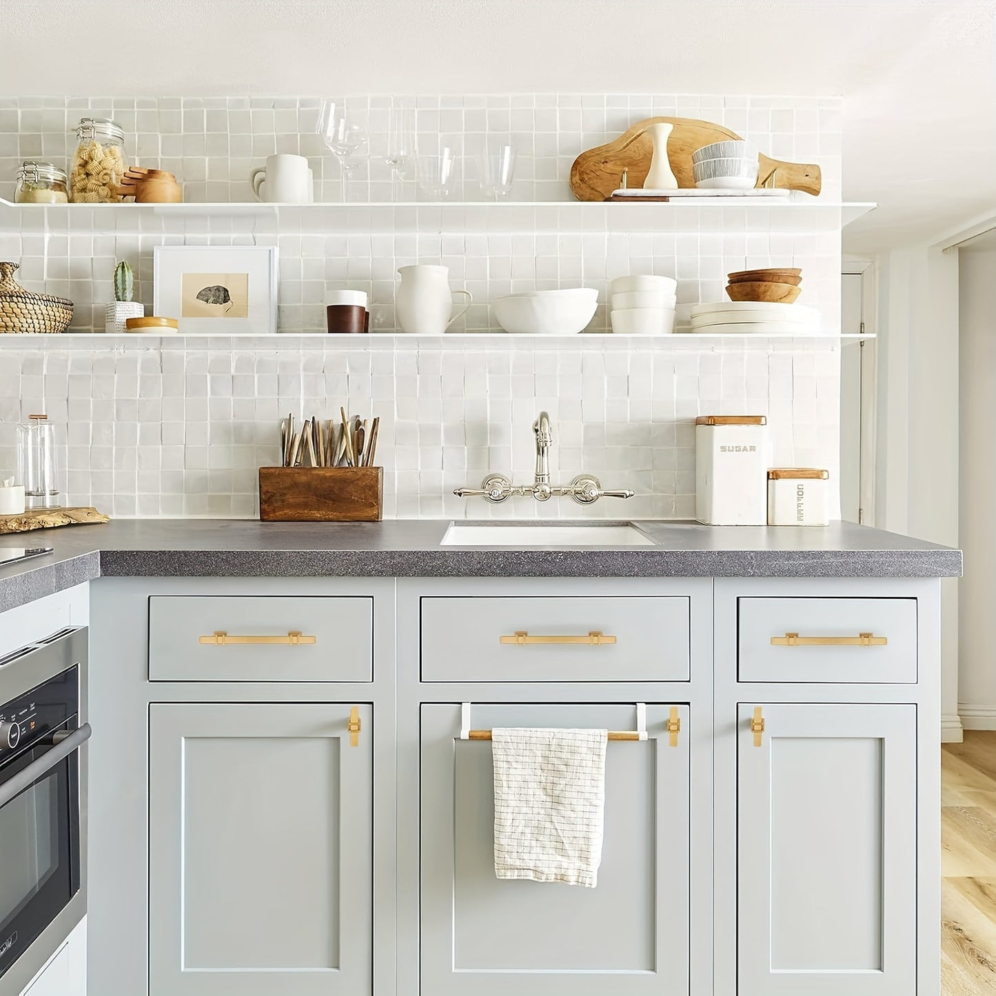 Haliwu Gold Cabinet Pulls, Brushed Brass Cabinet Pulls Square Gold Cabinet Handles, 6-1/4 inch Kitchen Cabinet Handles Hardware