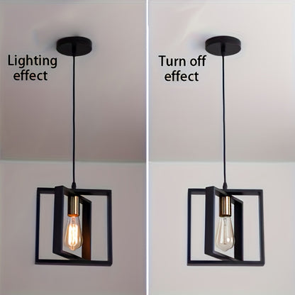 1pc Modern Industrial Pendant Light Fixture - Rotating Iron Frame, Semi-Flush Mount Ceiling Light for Kitchen Island, Entryway, Dining Room - E26/E27 Bulb Base (Bulb Not Included), Hard-Wired, Polished Metal Finish, Compatibl