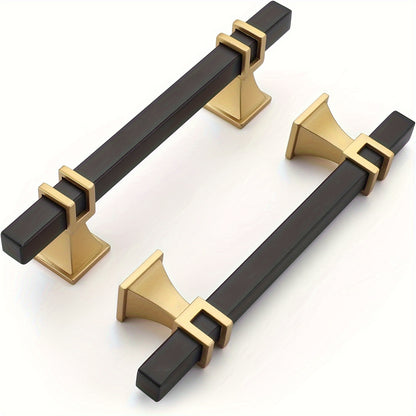 Haliwu 10 Pack Black Cabinet Pulls, Black&Gold Cabinet Handles, Square Drawer Pulls Dresser Handles, Kitchen Cabinet Handles Gold Pulls Kitchen Hardware