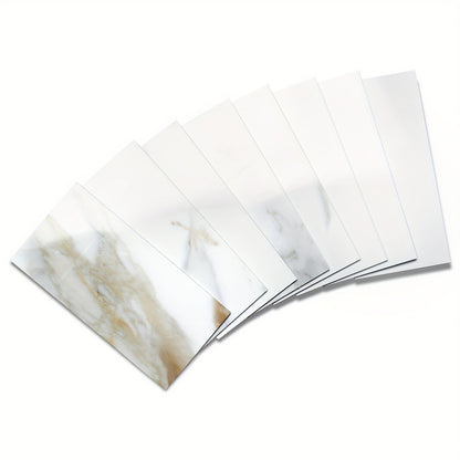 100 pcs Peel and Stick Backsplash Tiles - 3D Textured White & Golden Marble-like Pattern, Peel & Stick Vinyl Composite Wall Tiles, Easy Installation, High Quality & Heat-Resistant, 3x6 Inches for Kitchen, Bathroom, Laundry, F