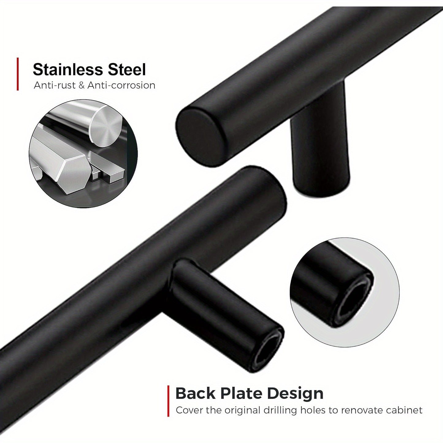25/50 Pack Matte Black Stainless Steel Cabinet Pulls 7-3/8 Inch with 5 Inch Hole Center (128mm) - Modern Sleek Design Kitchen Hardware for Cabinets & Cupboards, Includes Mounting Screws, Kitchen Handles for Cabinets, Minimali