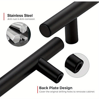 25/50 Pack Matte Black Stainless Steel Cabinet Pulls 7-3/8 Inch with 5 Inch Hole Center (128mm) - Modern Sleek Design Kitchen Hardware for Cabinets & Cupboards, Includes Mounting Screws, Kitchen Handles for Cabinets, Minimali