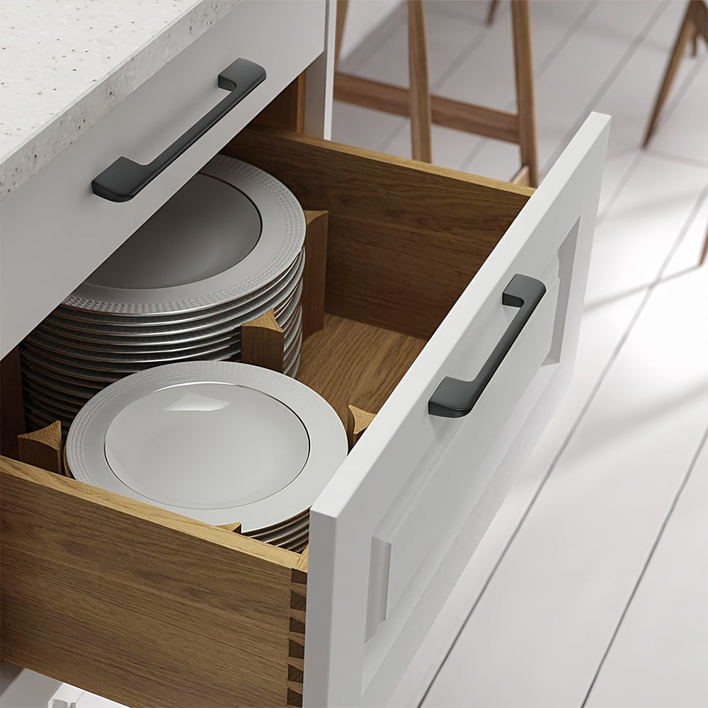 6pcs Modern Minimalist Cabinet Door Handles - Sleek Black Aluminum, Polished Finish, 4" to 19.6" Extended Length for Wardrobe & Kitchen Cabinets