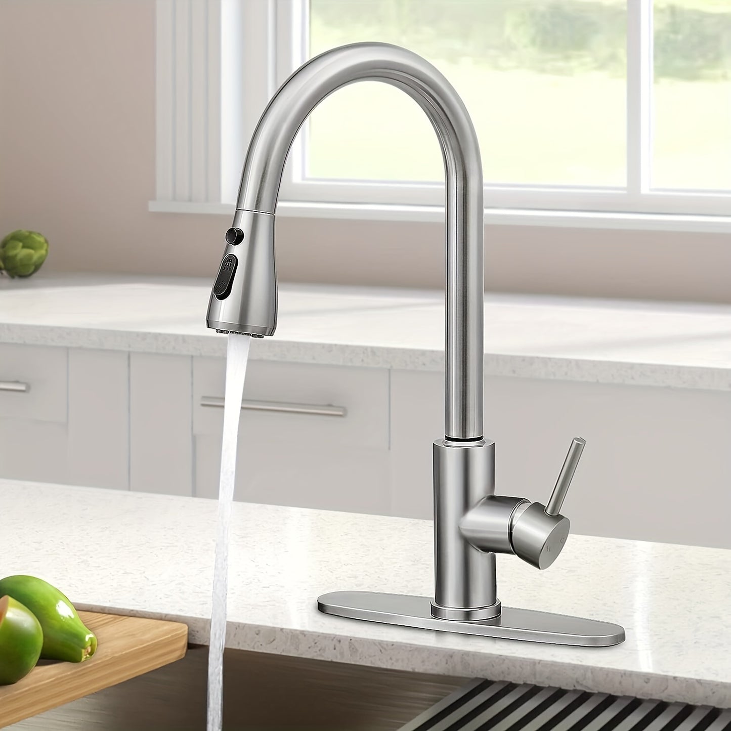 1pc Kitchen Faucet with Pull-Down Spray(Non-Potable Water Use) Single Handle High Stainless Steel Brushed Nickel Kitchen Sink Faucet with Deck Suitable for Bar Laundry RV Farmhouse (Matte Black Brushed Nickel)