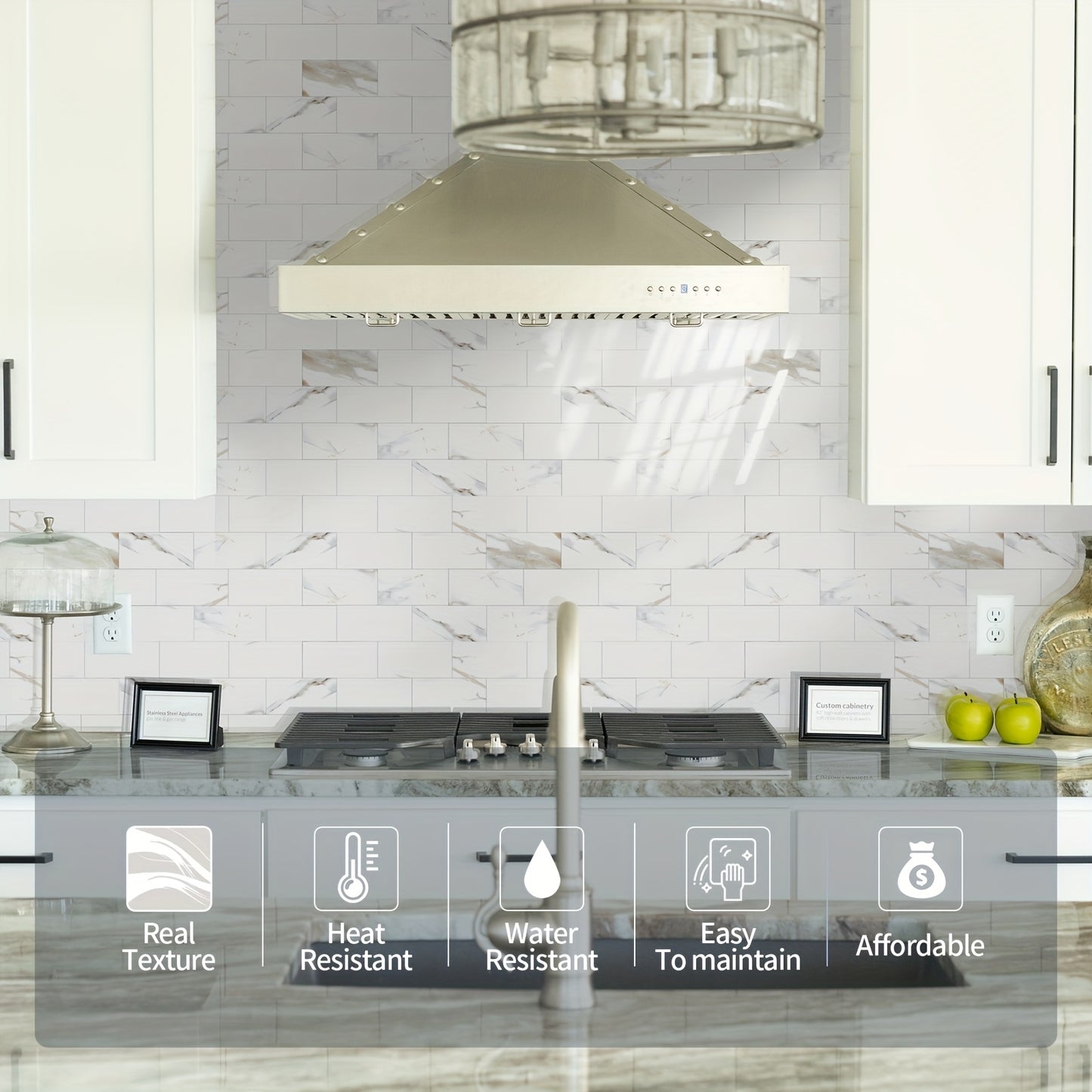 100 pcs Peel and Stick Backsplash Tiles - 3D Textured White & Golden Marble-like Pattern, Peel & Stick Vinyl Composite Wall Tiles, Easy Installation, High Quality & Heat-Resistant, 3x6 Inches for Kitchen, Bathroom, Laundry, F