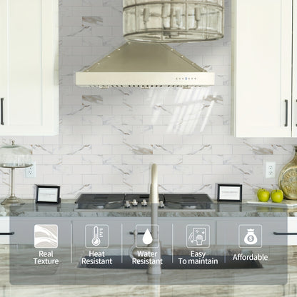 100 pcs Peel and Stick Backsplash Tiles - 3D Textured White & Golden Marble-like Pattern, Peel & Stick Vinyl Composite Wall Tiles, Easy Installation, High Quality & Heat-Resistant, 3x6 Inches for Kitchen, Bathroom, Laundry, F