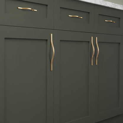 6pcs, Low Profile Light Brushed Brass Cabinet Pulls, Double Hole Centers (6.3''/7.6'') Zinc Alloy Handle For Drawer Cupboard Wardrobe